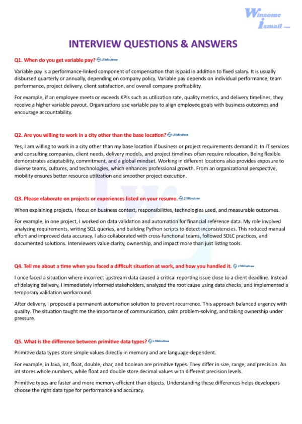 LTI mindtree software interview questions